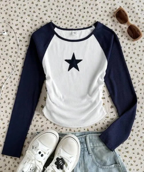 SHEIN Tween Girls' Round Neck Raglan Sleeve Top