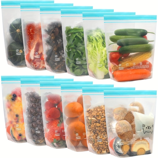 12 pack reusable gallon freezer bags dishwasher microwave - Temu