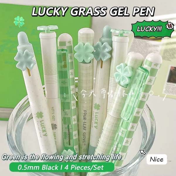 4 Pcs/Set Four-Leaf Clover Gel Pens 0.5mm Black Ink Quick-Drying & Smooth Writing Pen for Office School Study Exam Stationery - AliExpress 21