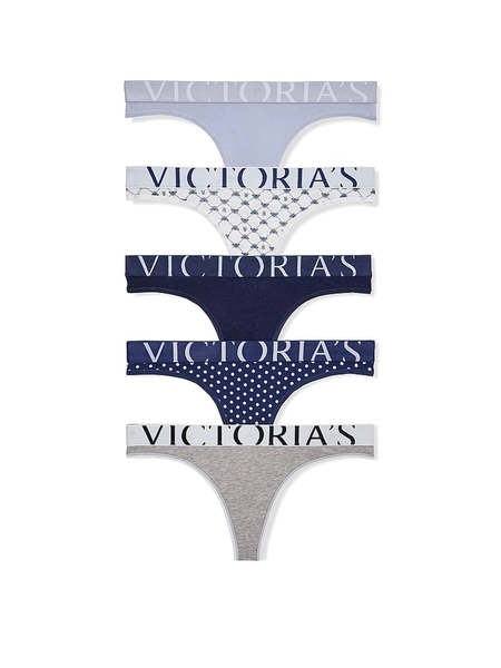 Purple/White/Blue/Grey Thong Exploded Logo Knickers 5 Pack