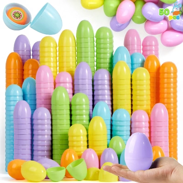 Joyfy 3.15 Inch Pastel Easter Eggs, 50PCS Large Plastic Fillable Eggshells for Easter Hunt Party Favors Basket Stuffers and Classroom Prize Supplies