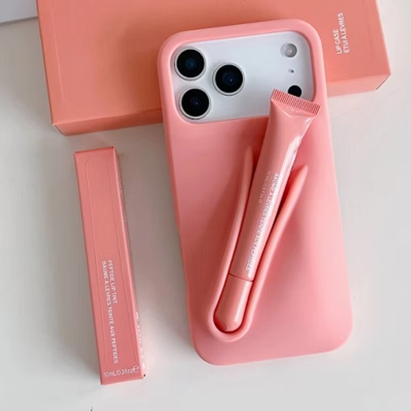 HTUTWOO for iPhone 17 Case, Silicone Shockproof Protective Cover with Lipstick Card Holder Compatible with iPhone 17 Case (Orange)