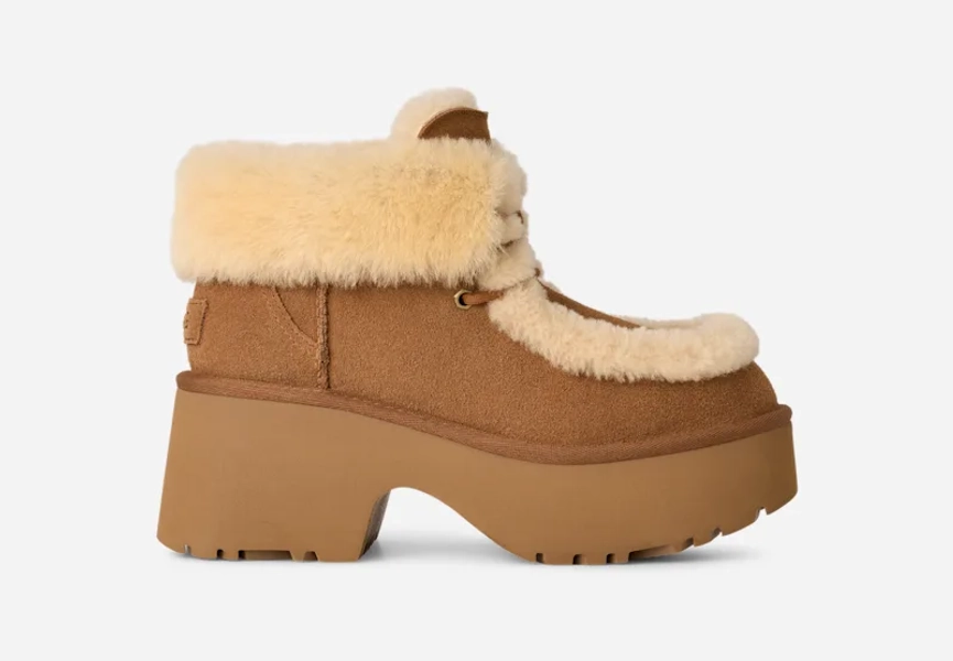 UGG® Women's Esmee Lace Up Sheepskin Classic Boots in Chestnut, Size 6