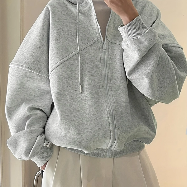 Plus Size, Cross-Border New Solid Color Zipper Hooded Drawstring Plus Size Sweatshirt, Winter Clothing, Casual Wear, Elegant Design, Classic Sweatshirt, Cozy Texture, Oversized Top, Hooded Pullover, Curvy Fashion