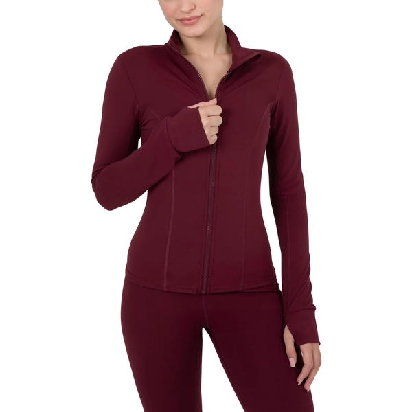 Yitty Active Women's Ultraluxe Full Length Full Zip Jacket, Athleisure, 4-Way-Stretch, Thumbholes, Burgundy, M - Walmart.com