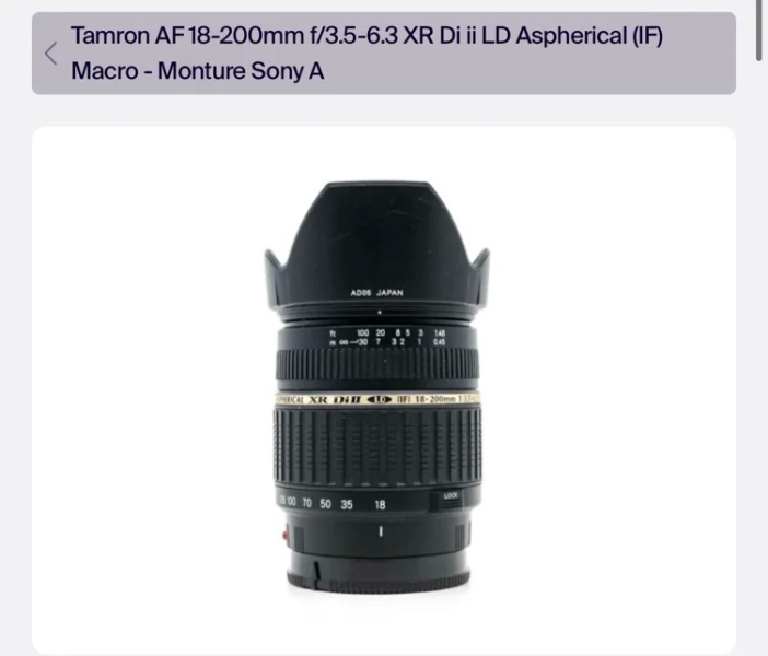 Objectif tamron monture A 18-200 