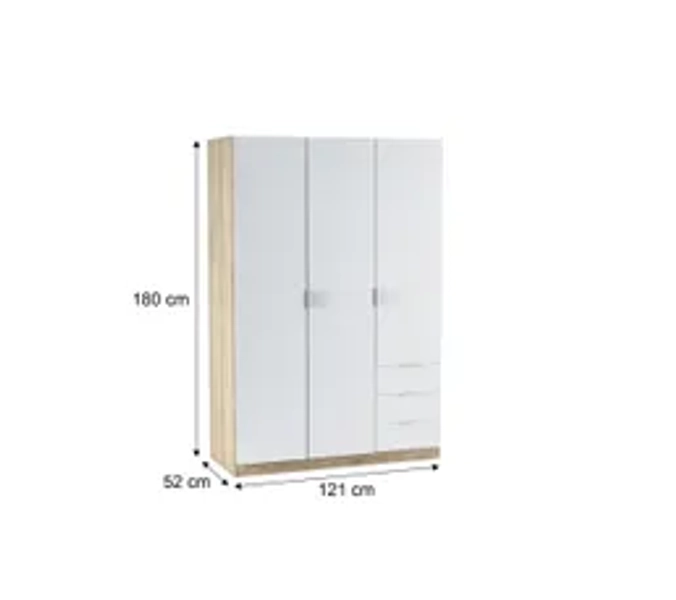 Armoire ZOA 3 tiroirs et 3 portes L. 120 cm Blanc et imitation chêne