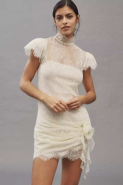 De La Vali Silentium Flounce-Sleeve Lace Mini Dress