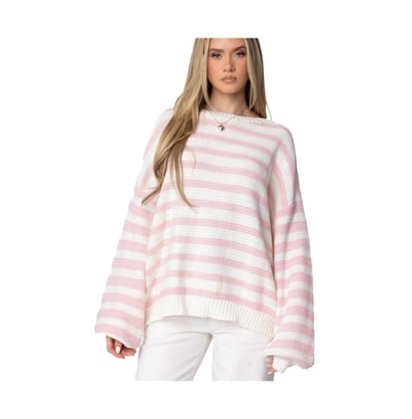 Edikted Women's Aerin oversized sweater - Light-pink-and-cream