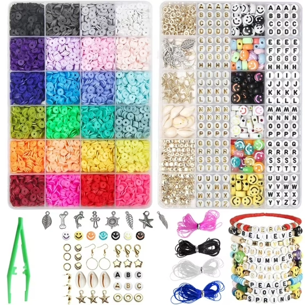 7200Pcs Clay Beads Bracelet Making Kit 24 Colors 6mm Friendship Bracelet Beads for Jewelry Making, Meafeng Heishi Beads for Bracelets Arts Crafts Toys for Girls 8-12