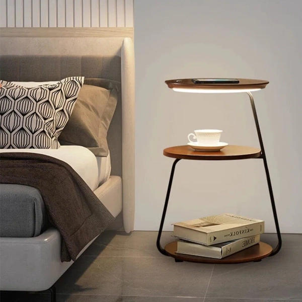 Nightstand with Charging Station and LED Lights