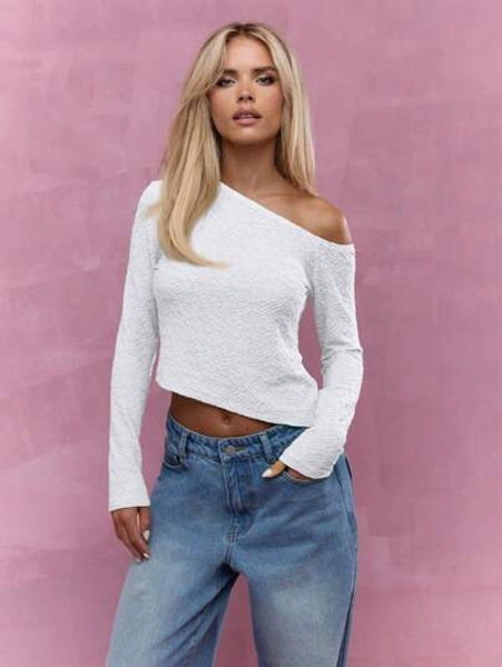 MISSGUIDED Asymmetric Textured Long Sleeves Top