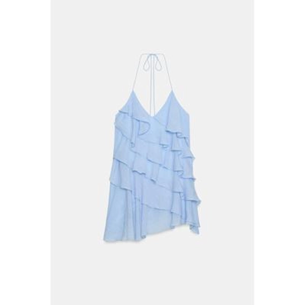 Zara - Ruffled Mini Dress - Sky Blue - Xs - Woman