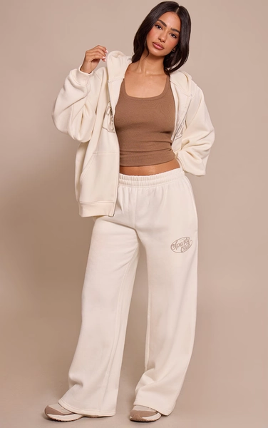Petite Ecru Sports Club Cotton Fleece Straight Leg Sweatpants