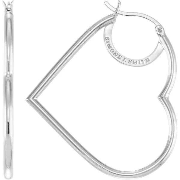 Simone I. Smith Women's Sterling Silver Floating Heart Hoop Earrings