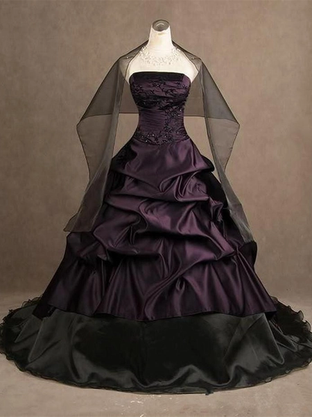 Purple and Black A Line Gothic Prom Dress, Black and Red Formal Gowns