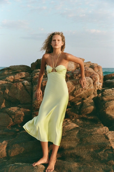 SATIN EFFECT MIDI DRESS - Lime green - XS