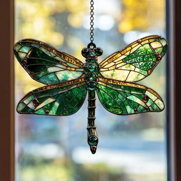 2D Flat Mystical Dragonfly Acrylic Suncatcher - Teal Wings Faux Stained Glass Suncatcher,Boho Acrylic Window Hanging Nature Decor