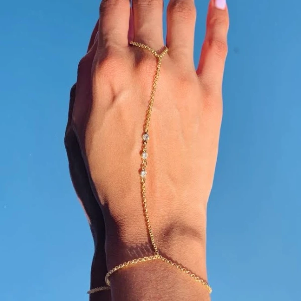 Dainty Gold Filled CZ Hand Chain Bracelet