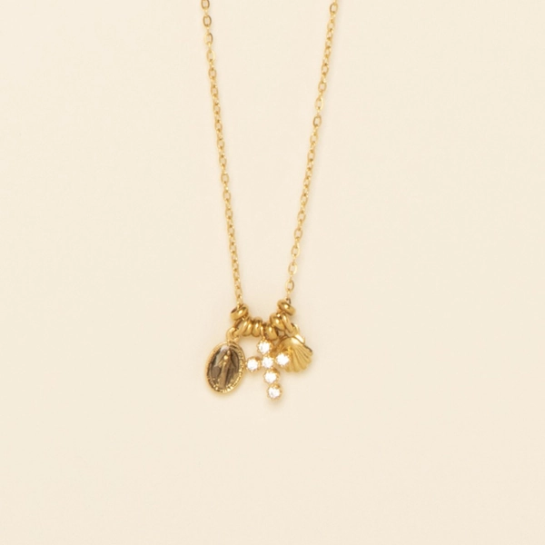 Collier Honi croix taupe