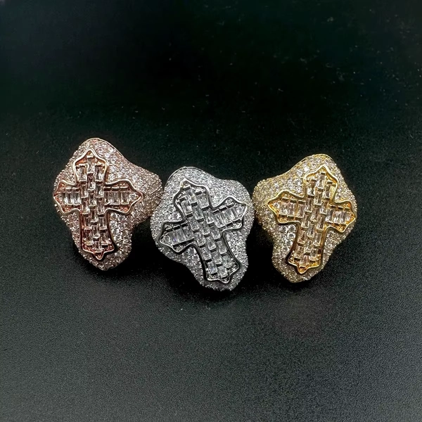 Aokaishen Cross Finger Ring Full Iced Out Zircon Prong Cubic Zirconia Fashion Luxulry Women Hip Hop Jewelry - AliExpress 36