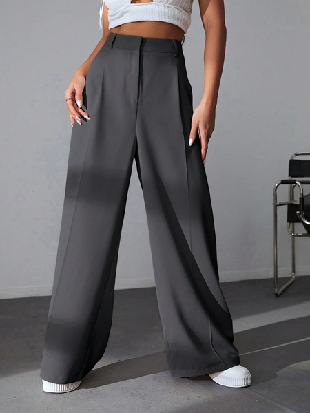 SHEIN EZwear Calça casual com pernas largas, detalhes de pregas e sólida para a primavera