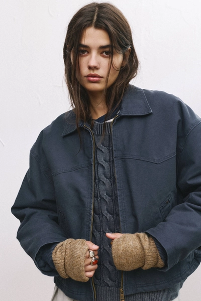 Navy blue jacket with zipper