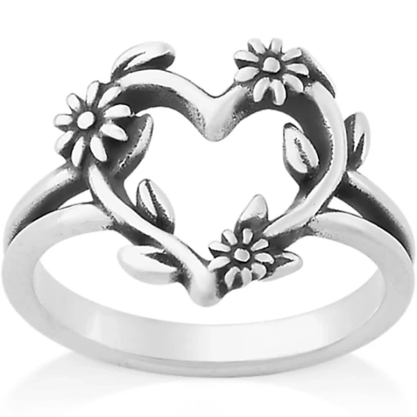 James Avery Sterling Silver Flowering Vines Heart Ring