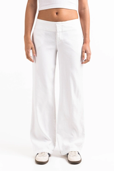 Mabel 03Low LinStretch Straight Linen Pants - White - XTRA SHORT / EU32