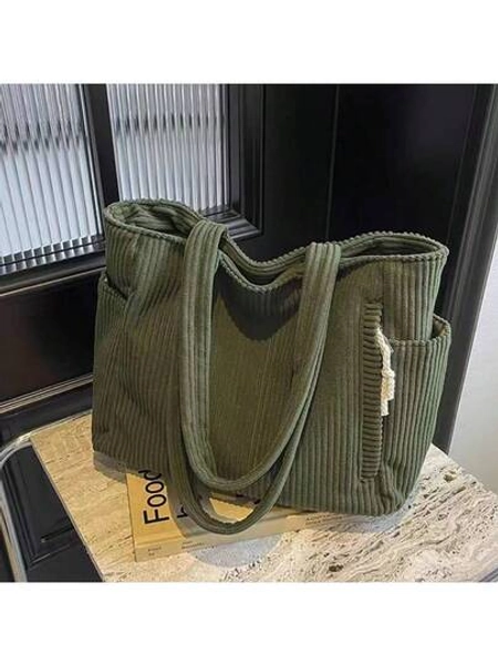 Autumn/Winter Casual One Shoulder Shopping Bag, High-End Corduroy Tote Bag For Commuting, Large Capacity One Shoulder Bag Suitable For Daily Commute, Shopping, Travel, Student School Backpack