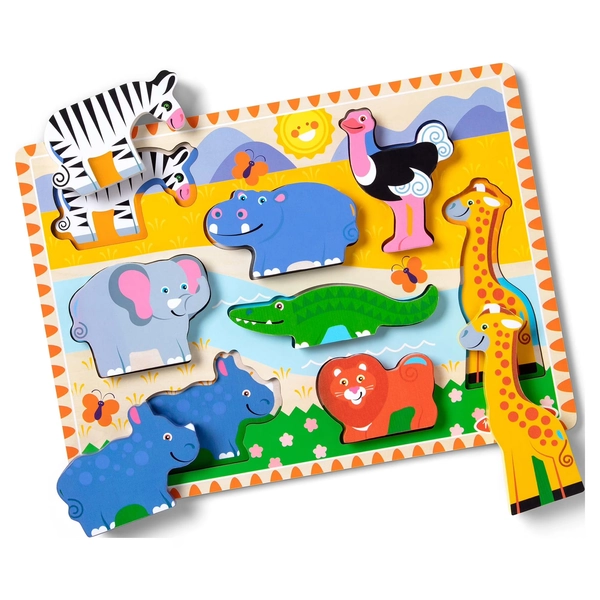 Melissa & Doug Safari Wooden Chunky Puzzle With Wild Animal Theme (8 Pcs) - FSC Certified