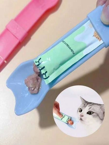 Cat Squeeze Tube Feeder, Cat Squeeze Feeding Tool, Suitable For Licking Wet Cat Treats, Pet Liquid Snack Feeding Tool - Size 2pcs-blue