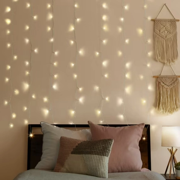 Merkury Innovations 200-Count Warm White LED Curtain String Lights, USB-Powered with Remote, 7 ft x 6.2 ft, Indoor Use