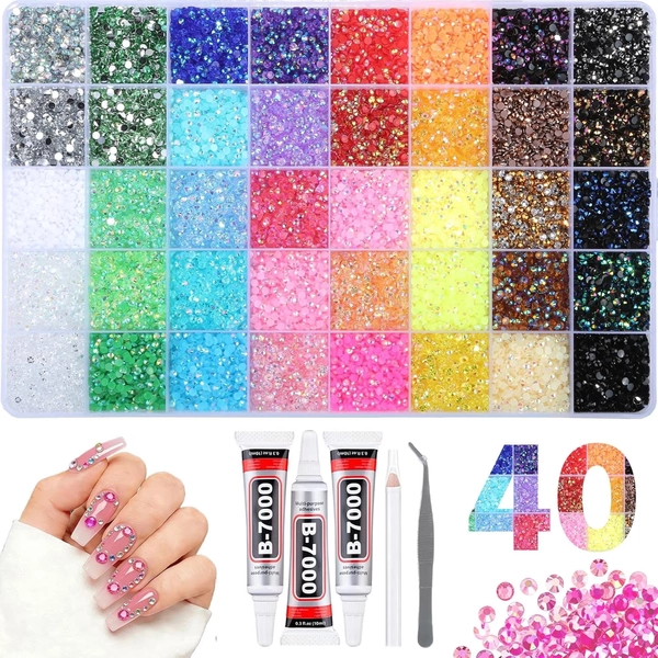 40000Pcs Bedazzler Kit with Rhinestones,40 Vibrant Colors Resin Jelly Rhinestones Gems Set with Glue,Tweezers & Pickup Pen,for Nail Art,DIY Crafts - Walmart.com