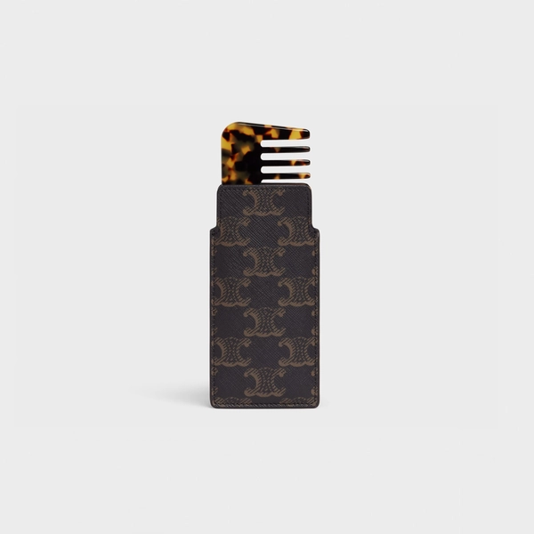 SMALL HAIR COMB IN TRIOMPHE CANVAS - BLACK / TAN | CELINE