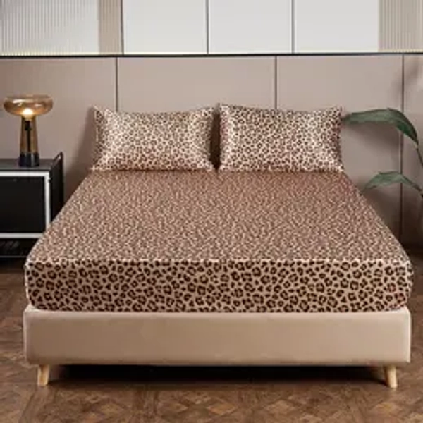 Leopard Print Fitted Sheet & Pillowcase Set, 3 Counts/set Including 1 Count Fitted Sheet & 2 Counts Pillowcase without Filler, Bedding Supplies for Home Bedroom Bedsheet Sets