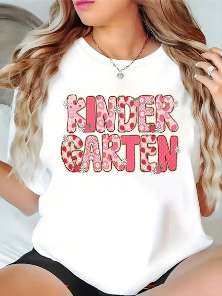 Kindergarten Teacher Shirt, Kindergarten TShirt, Elementary School, Teaching Tee, First Day Of Kindergarten, Teacher Team,100% Cotton Oversized Short Sleeve Classic Heavy Cotton T Shirt Printed Graphic Tee Women's Casual Short-Sleeved Top