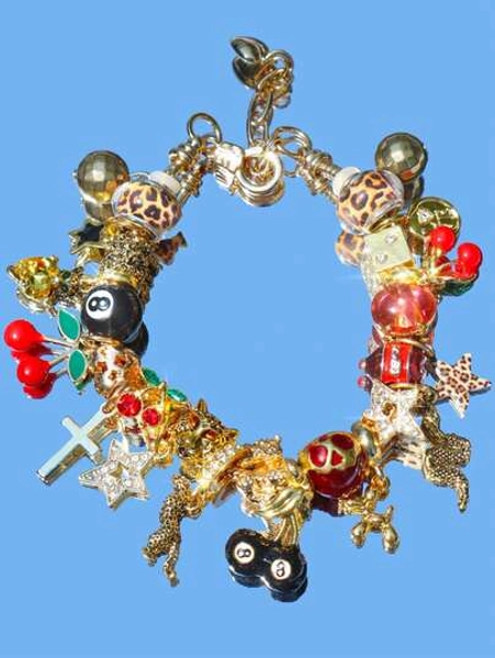 1pc Leopard Print Billiard Ball Charm Bracelet, 1pc Cherry Cross Music Festival Bracelet, 1pc Leopard Print Star Girl Bracelet