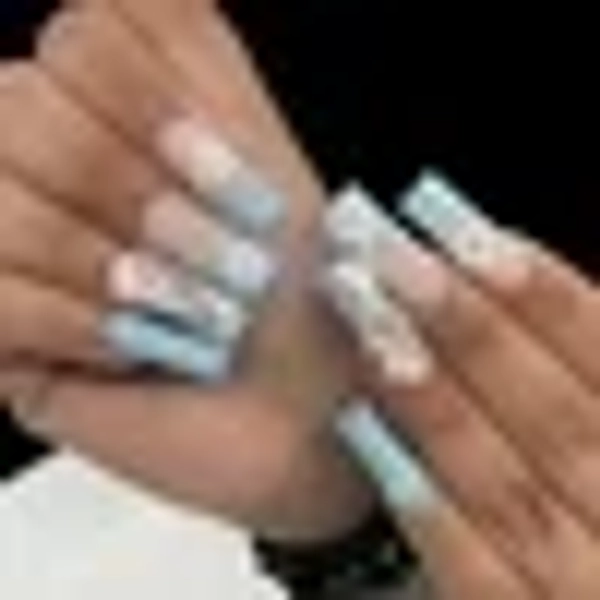 RAGUPEL 24 Pcs Blue Nail Press ons Long Press on Nails Nails with 3D Butterfly Designs Pearl Rhinestone Glue on Nails French Fake Nails Acrylic Artificial Nails Stick on Nails for Women