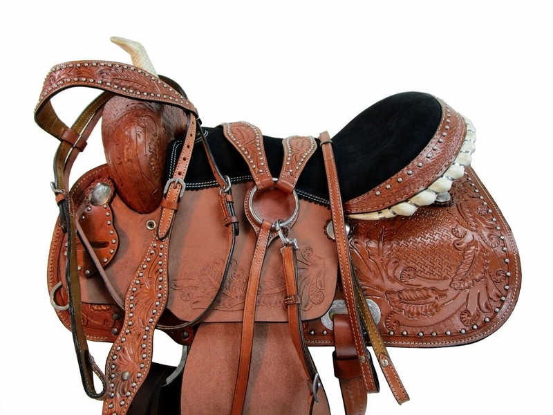 WESTERN SADDLE TRAIL PLEASURE BARREL RACING TOOLED LEATHER TACK SET 15 16 17