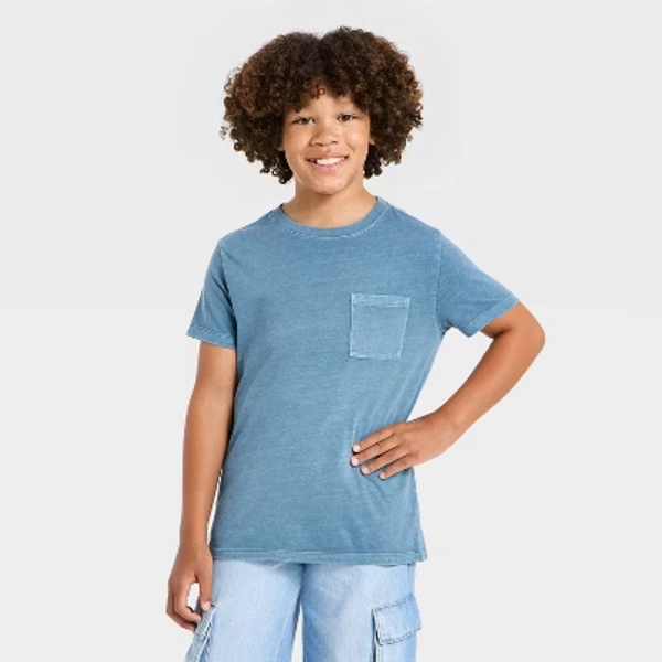 Boys' Short Sleeve Washed Pocket T-Shirt - Cat & Jack™ Blue S