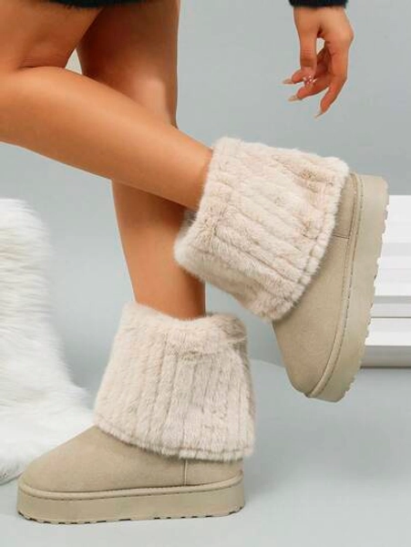 Stylish Women's Fleece-Lined Winter Snow Boots - Thick, Warm Fabric And Lining, Non-Slip Rubber Sole, Available In Black, Beige, And Camel. Outdoor Wear-Resistant, Fleece-Lined And Thickened Ankle Boots For Women, Winter Women's Indoor Slippers, Home Indoor Slippers, Local Warehouse Women's Goods.