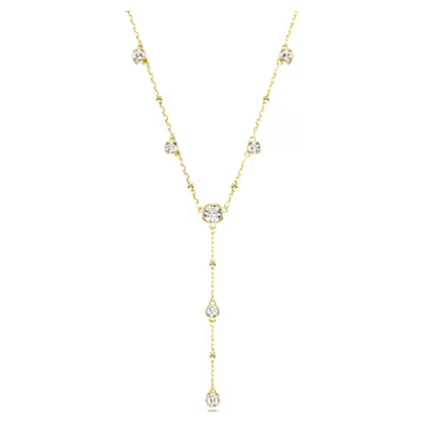 Imber Y necklace, Round cut, White, Gold-tone plated