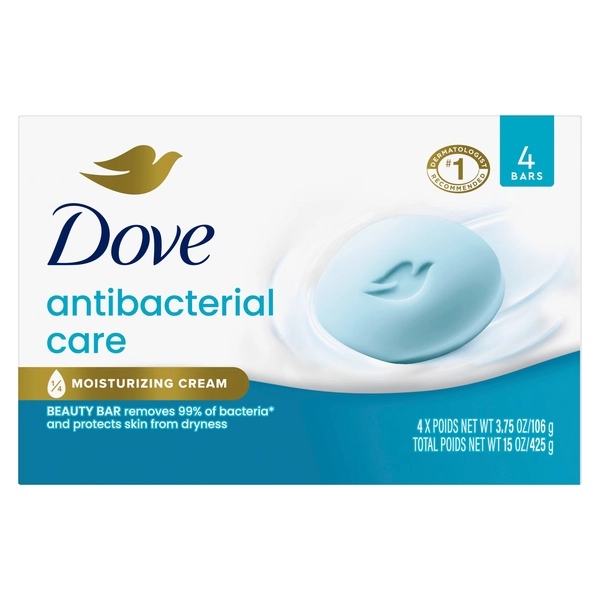 Dove Beauty Bar Soap For Clean, Moisturized Skin, Antibacterial Care, Removes 99% Bacteria, 3.75 oz 4 Bars - Walmart.com