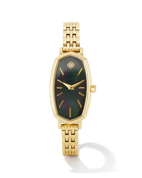 Elle Gold Tone Stainless Steel Watch in Black Mother-of-Pearl