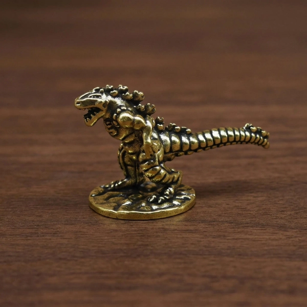 Solid Brass Godzilla Miniature Figurine, Detailed Antique Kaiju Statue for Desk Decor, Unique Movie Lover Gift for Men, Vintage Monster Art