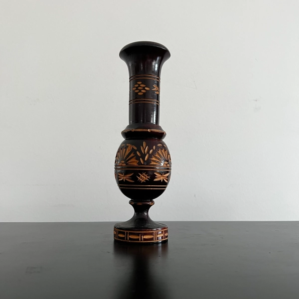 Vintage Hand Carved Wooden Vase: 1970s Bohemian Decor