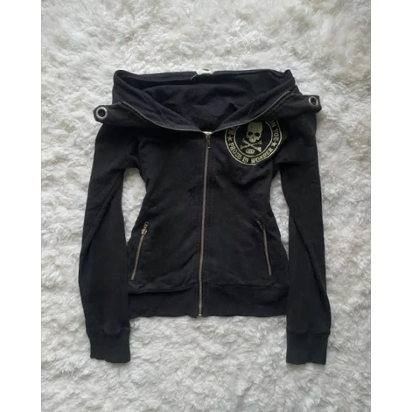 Y2K Oversized Rivet Zipper Hoodie