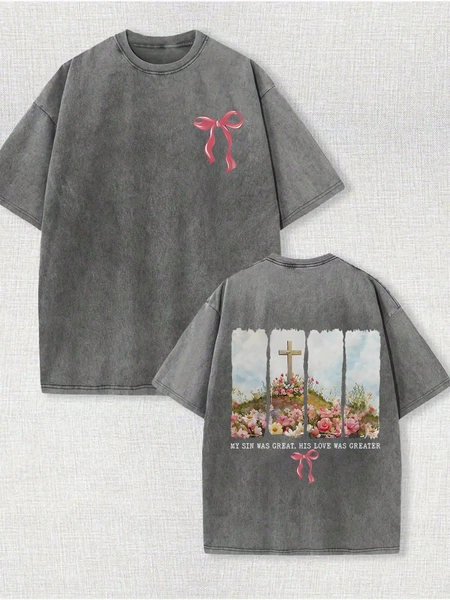 230g Washed, Blooming Flower Printed T-Shirt, High-Quality Wax Printed Cotton Retro Fashion Brand T-Shirt, Men's T-Shirt, Beach Essential, Men's Summer T-Shirt, Holiday Gift, Perfect Gift