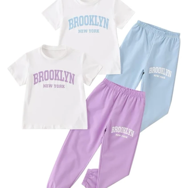 Girls Two Piece Short Sleeve Pants Set